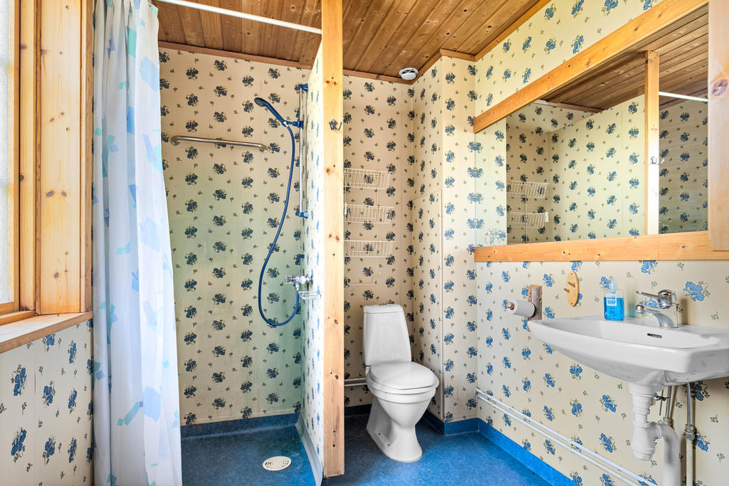 Duschrum med wc, handfat och dusch