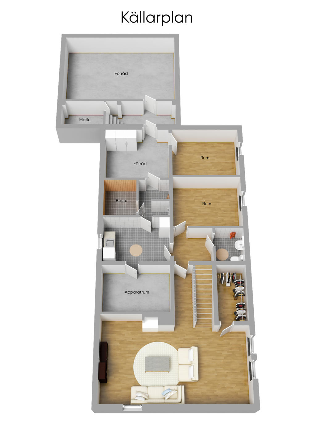 Planlösning källarplan 3D