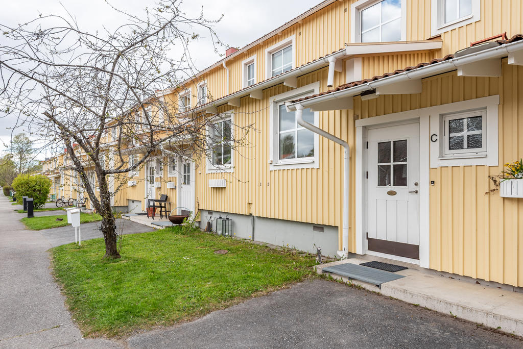 Liten gräsyta vid entrén