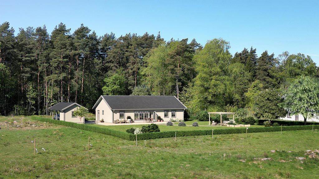 3D-bild på tomten med husförslaget Villa Skäret.
