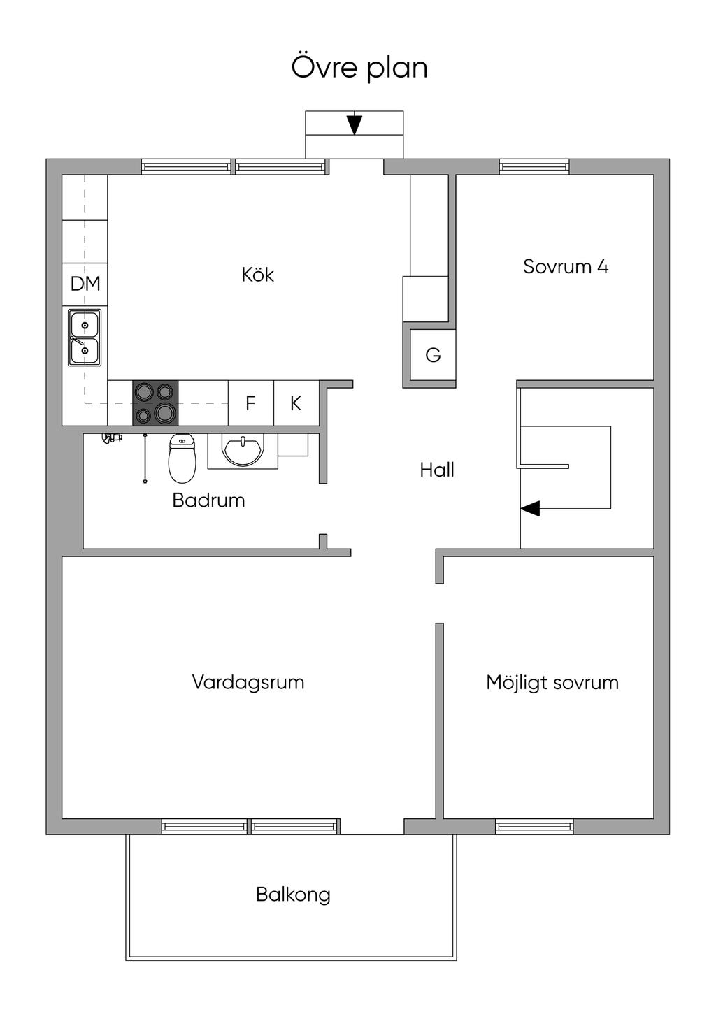 Alternativ planlösning
(extra sovrum)