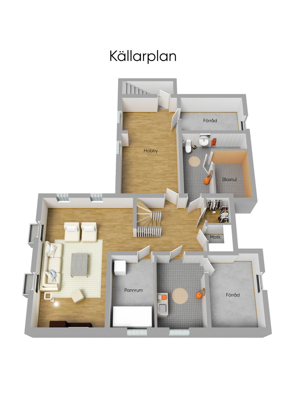 Planlösning källarplan 3D