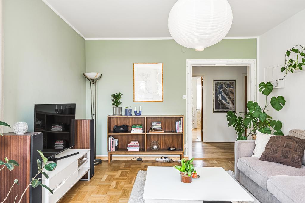 Vardagsrum med parkett i holländskt band 