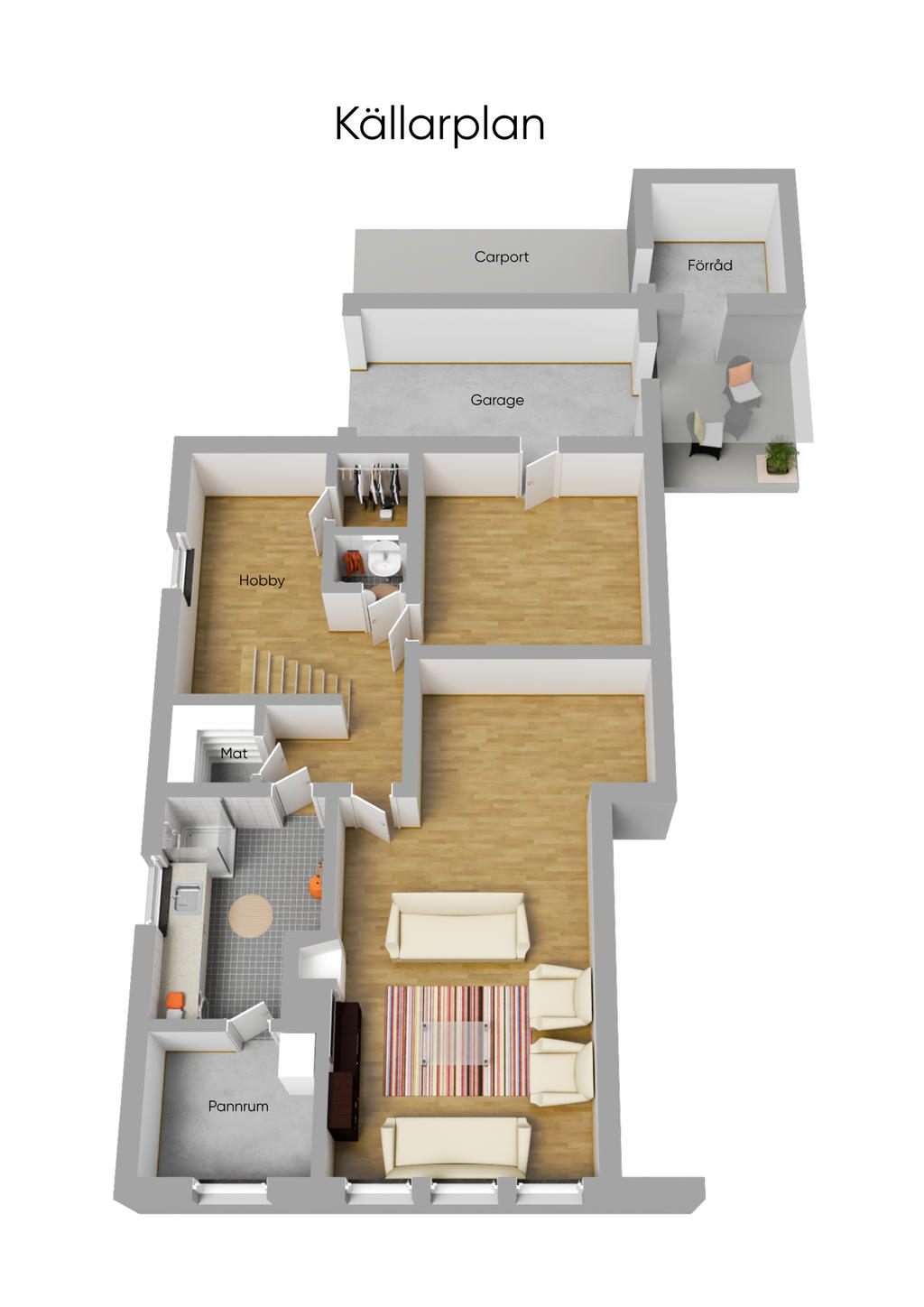 Planlösning källarplan 3D