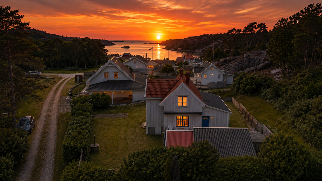 Kvällsbild AI  mot väster I bilden kan det finnas detaljer som inte stämmer med verkligheten