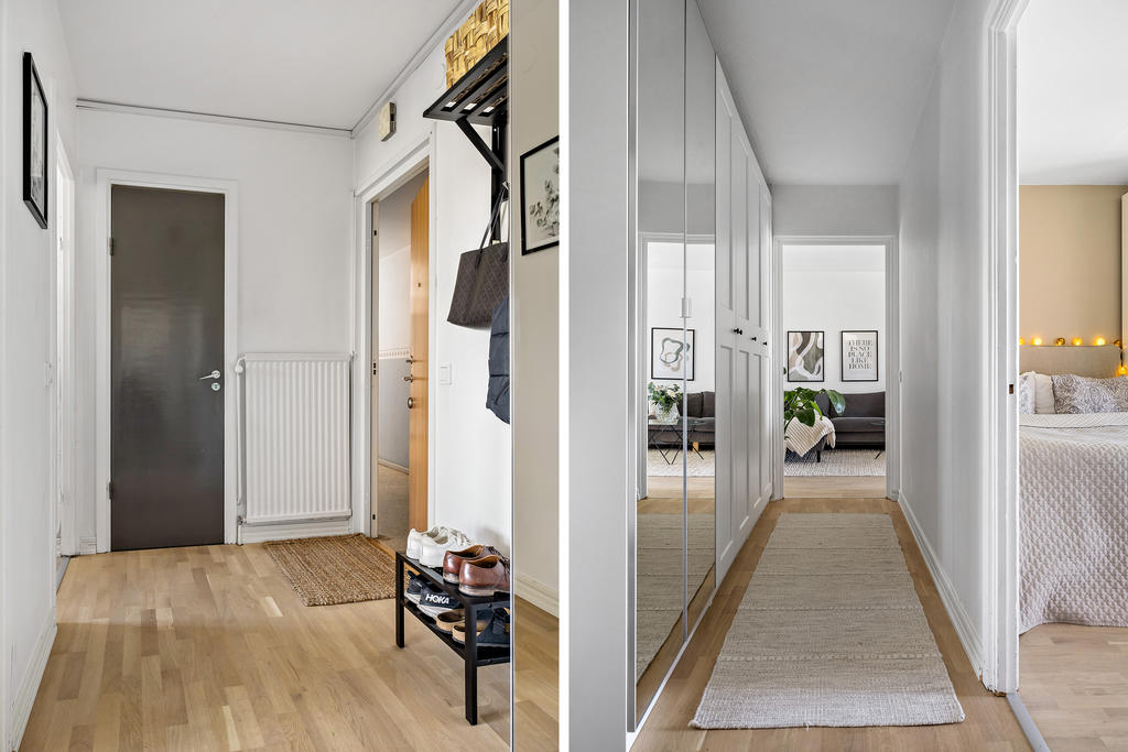 Välkomnande hall/entré med ny garderobssektion