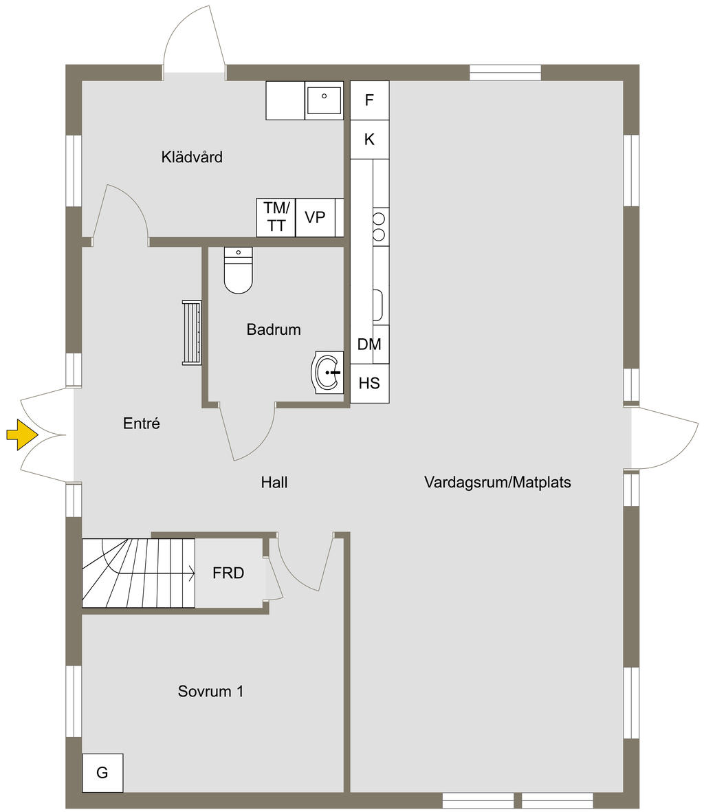 Planlösning 2-planshus, entrévåning