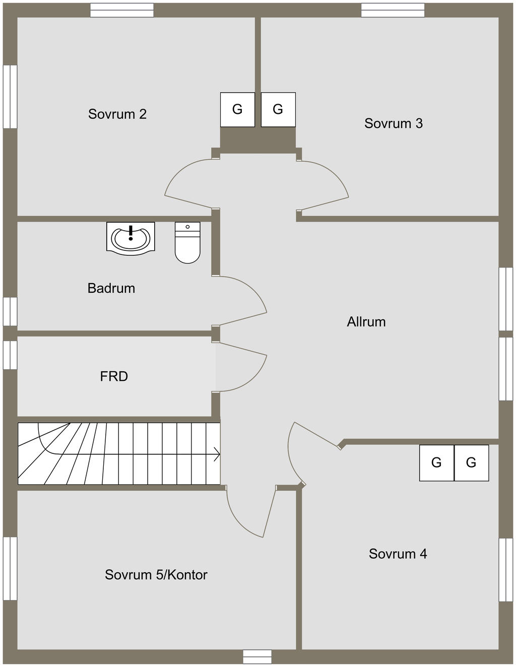 Planlösning 2-planshus, övervåning