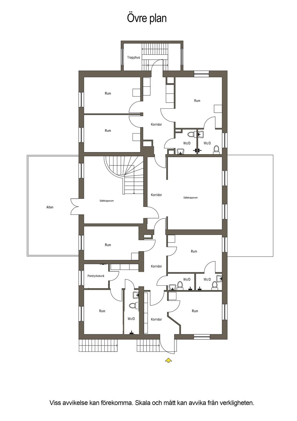 Huvudbyggnad övre plan