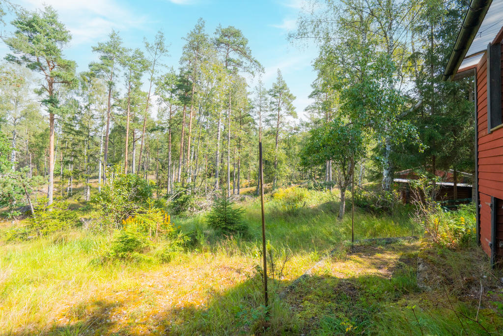 Baksidan mot skogsallmänning sett från gäststugan