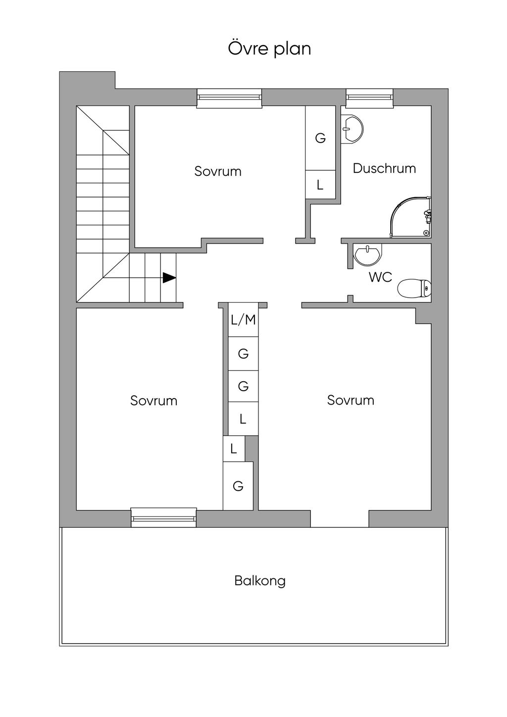 Övre plan med sovrum