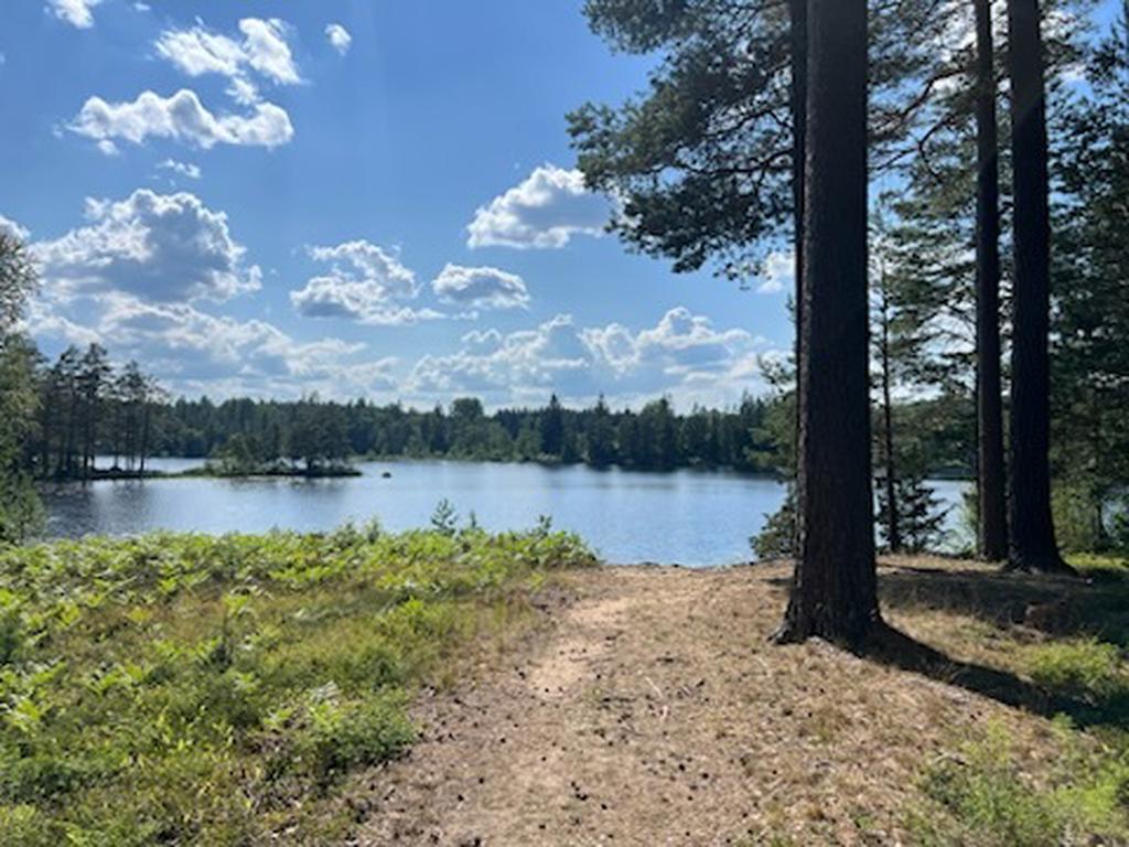 Säljarens bild vid sjön och lilla badplatsen nedanför huset