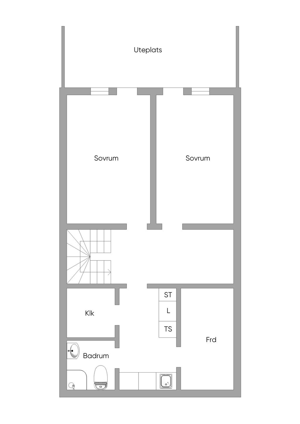 Alternativ planlösning nedre plan för fler sovrum.