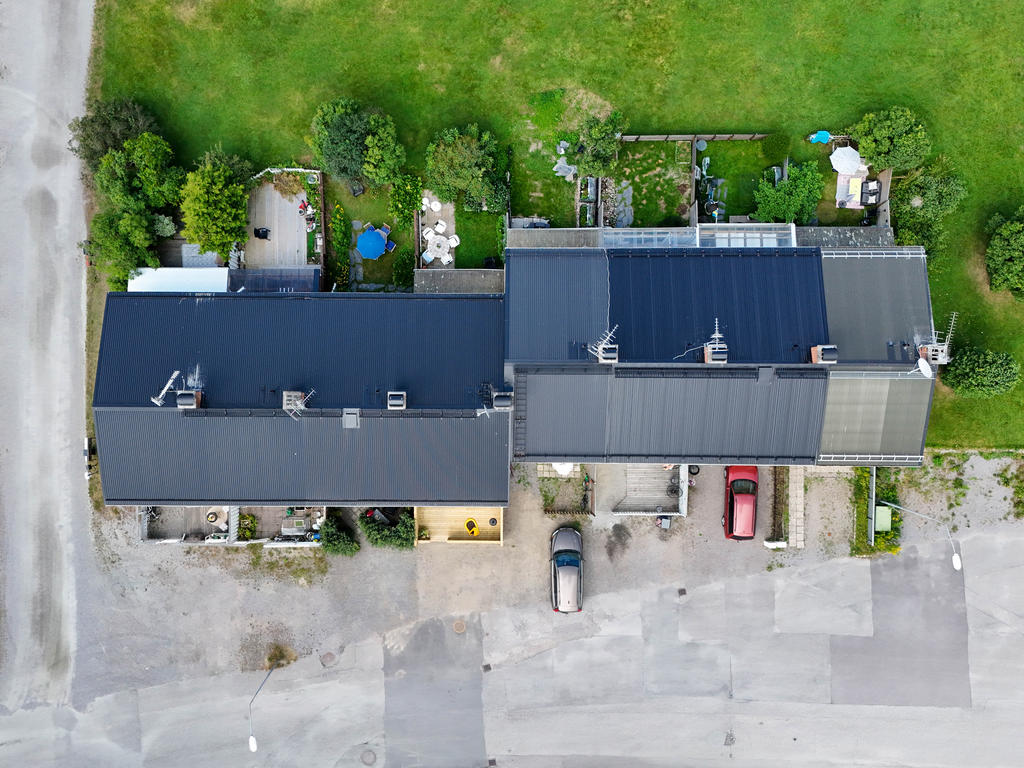 Vy över huskropparna rakt ovanifrån. 