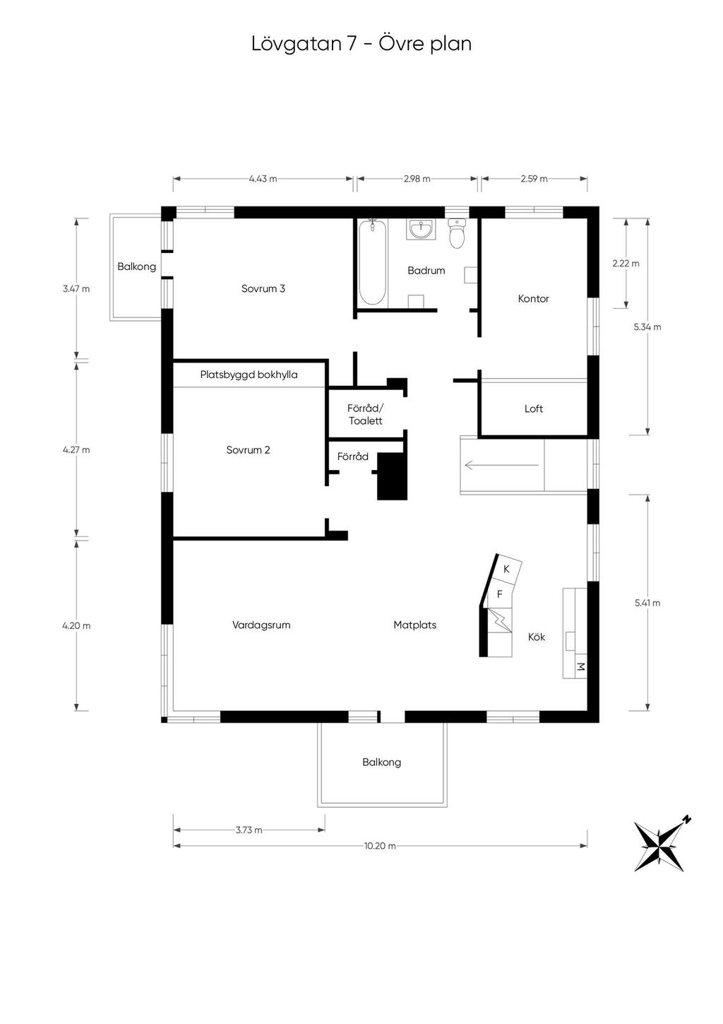 Planritning huvudbostad övervåning 