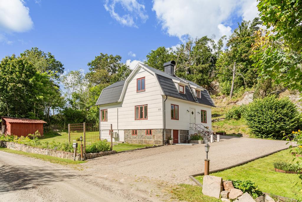 Vyn från grusvägen och in mot huset