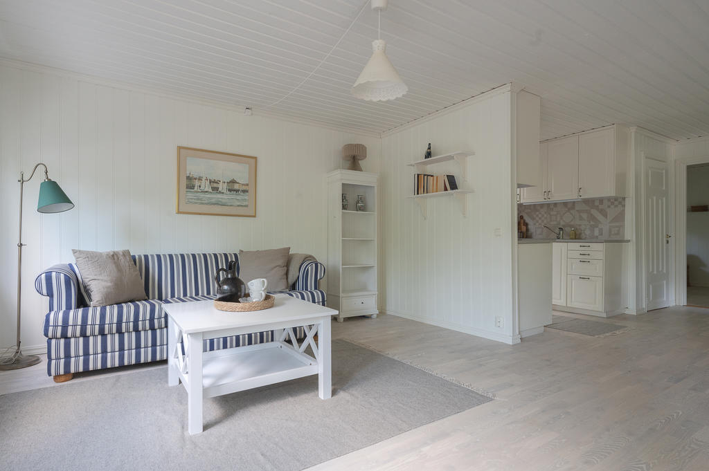 Här finns plats för soffa och TV-möbel