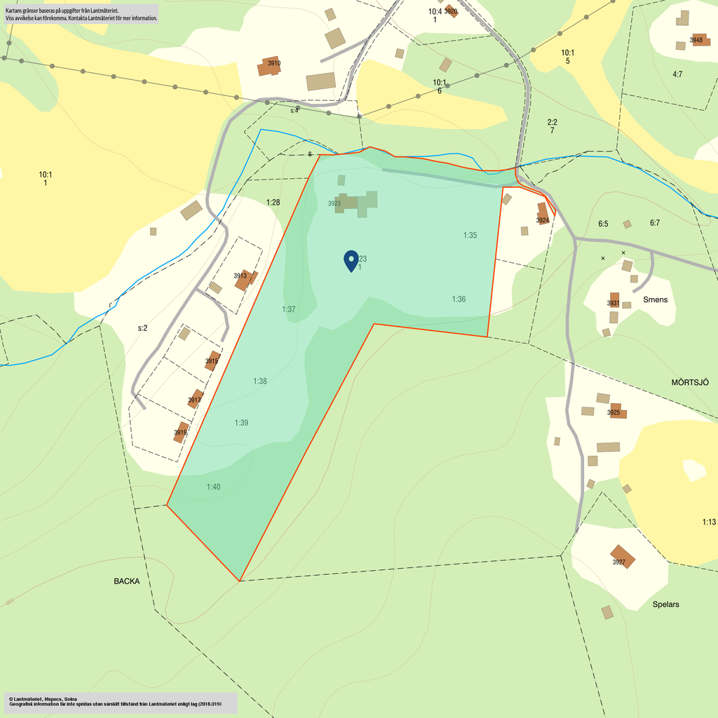 Tomtkarat över skifte nr 1 där bostadsbyggnaden finns.