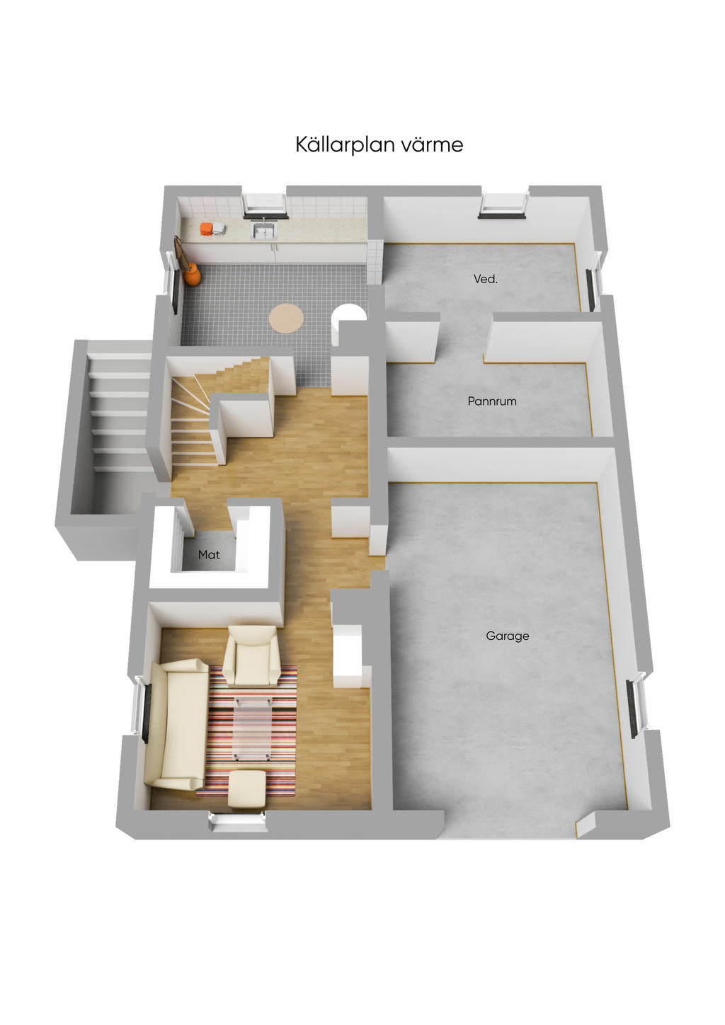 Planlösning källarplan 3D
