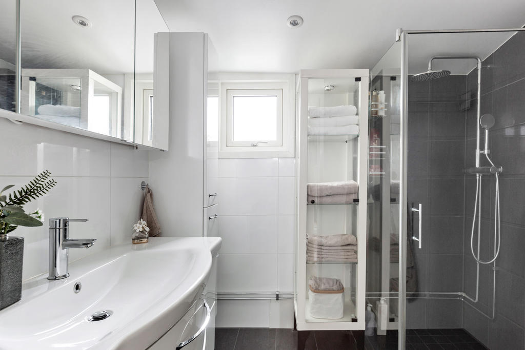 Stilrent badrum med dusch