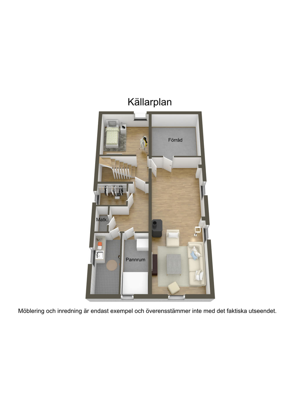 Planlösning källarplan 3D