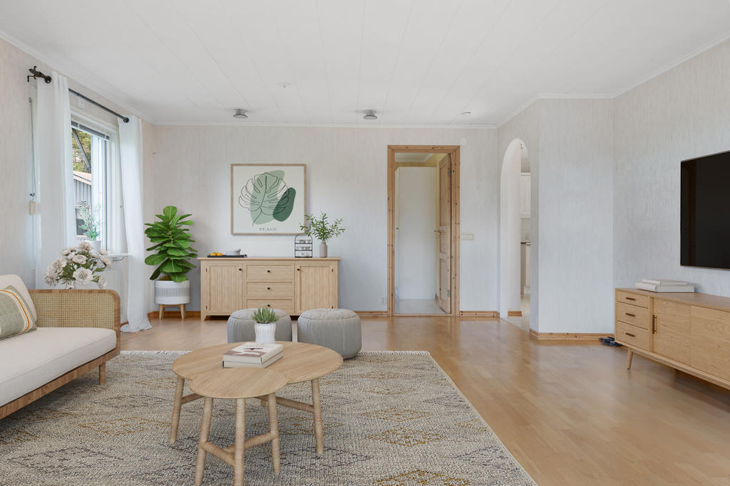Stort vardagsrum 
Bilden är ett fotomontage 
