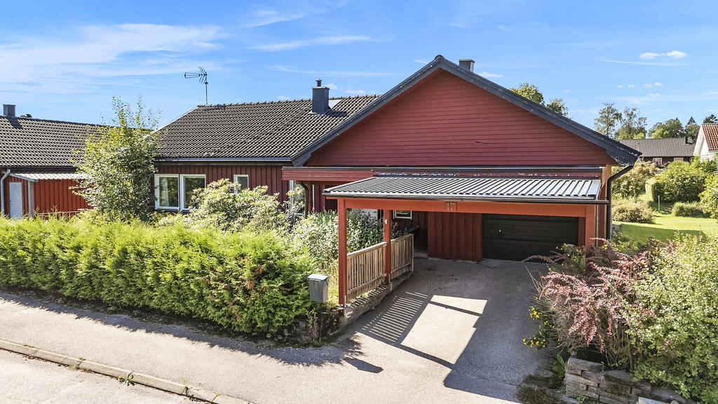 Garage samt asfalterad uppfart med tak