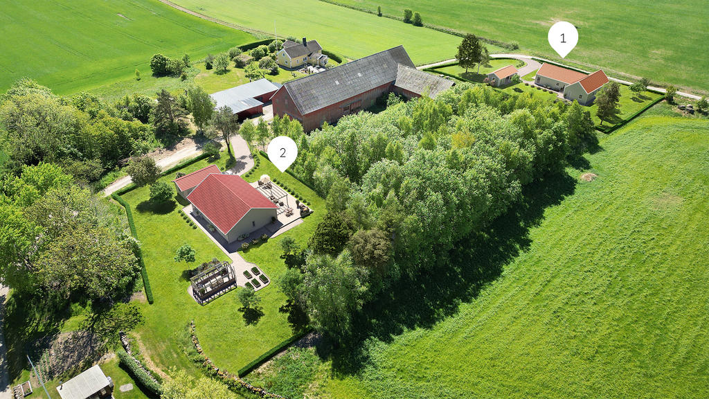 3D-bild på tomten 1 med husförslaget Villa Strandlyckan