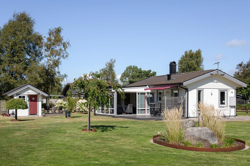 Trädgårdsmiljö med grönska.