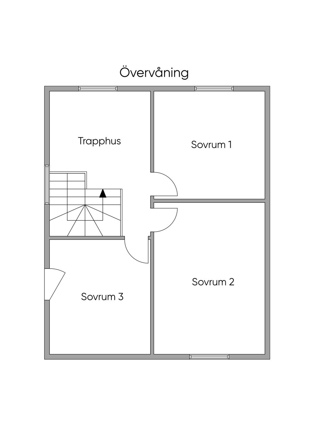 Planritning övre plan (ej skalenlig)