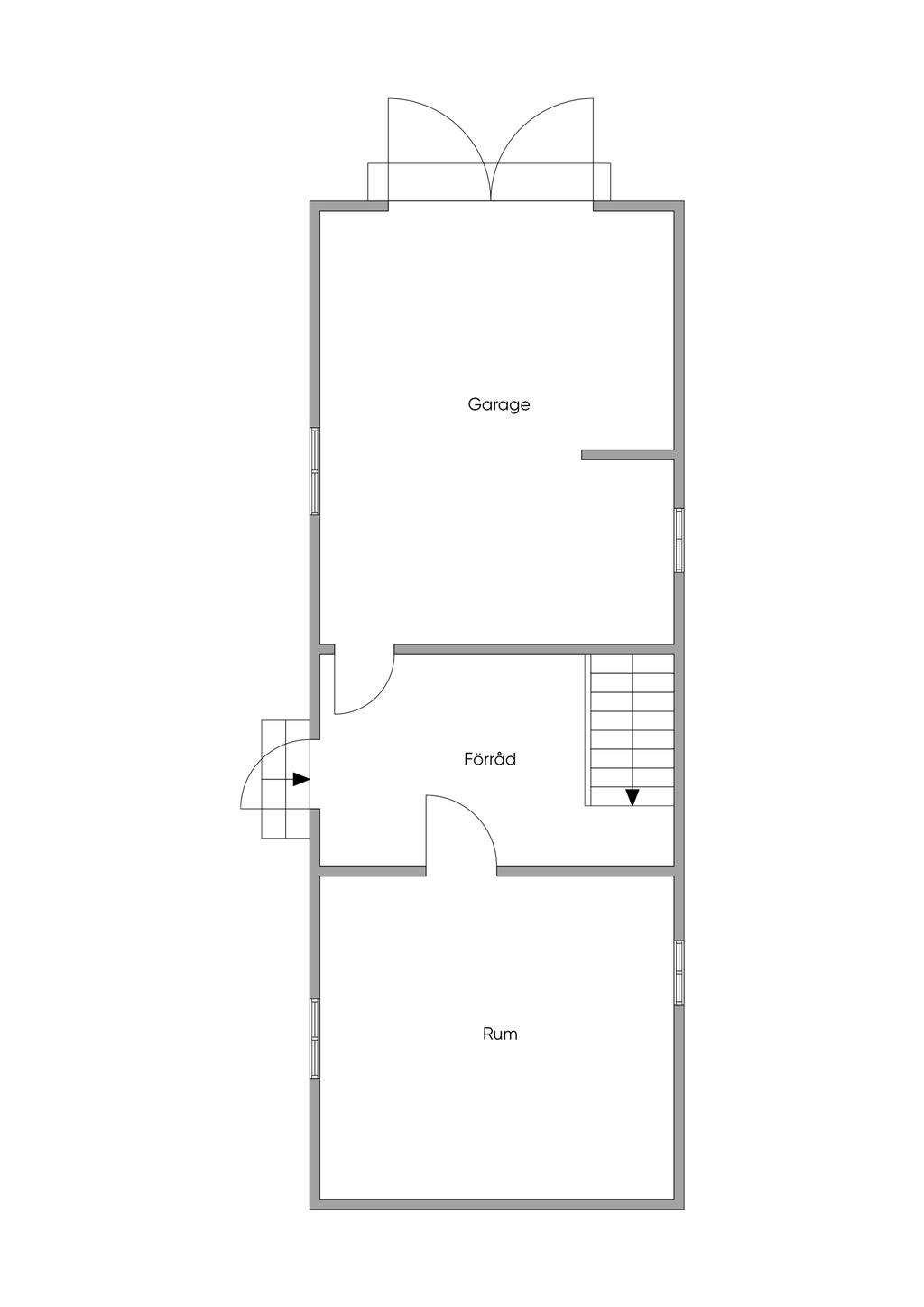 Garage, förråd och kontor eller gäst/tonårsrum.