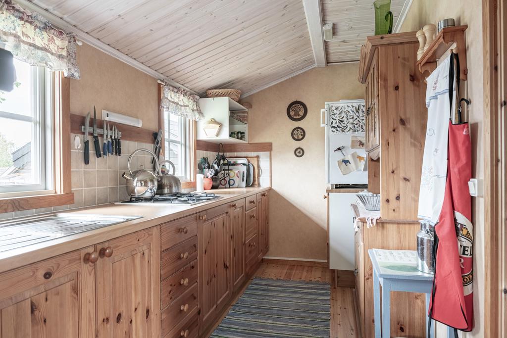 Köket med gasolspis och kyl