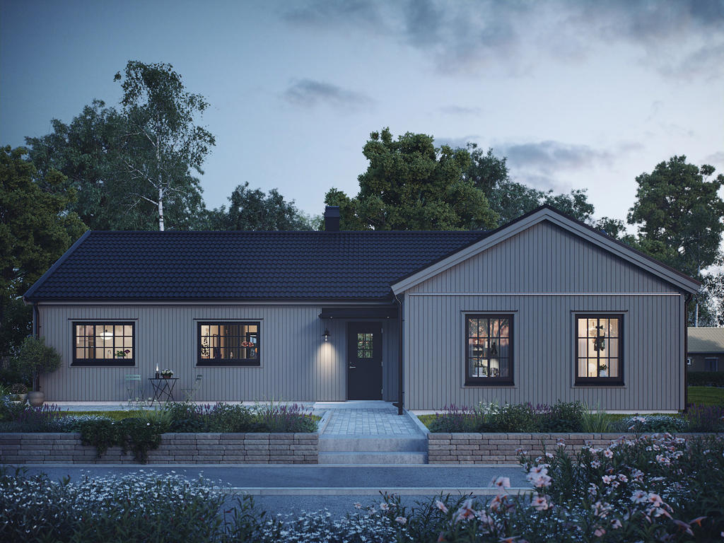 Bygg med Myresjöhus med olika valmöjligheter. Här presenteras en visionsbild med hustyp Smart 150. Se planritning och VR film för visionsvisning över hur huset kan komma att se ut.