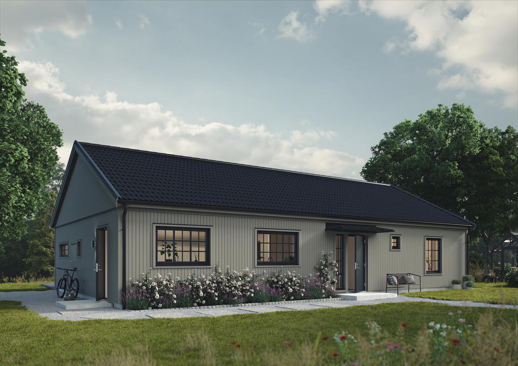 Bygg med Myresjöhus med olika valmöjligheter. Här presenteras en visionsbild med hustyp Smart 125. Se planritning och VR film för visionsvisning över hur huset kan komma att se ut.