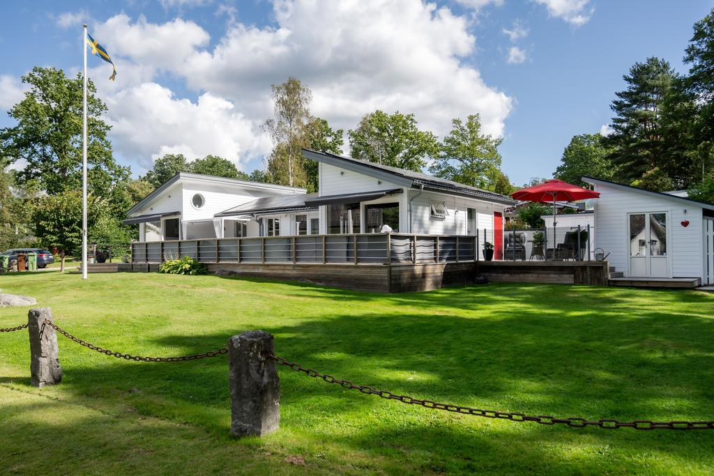 Villan samt gäststuga som vetter mot sjön.