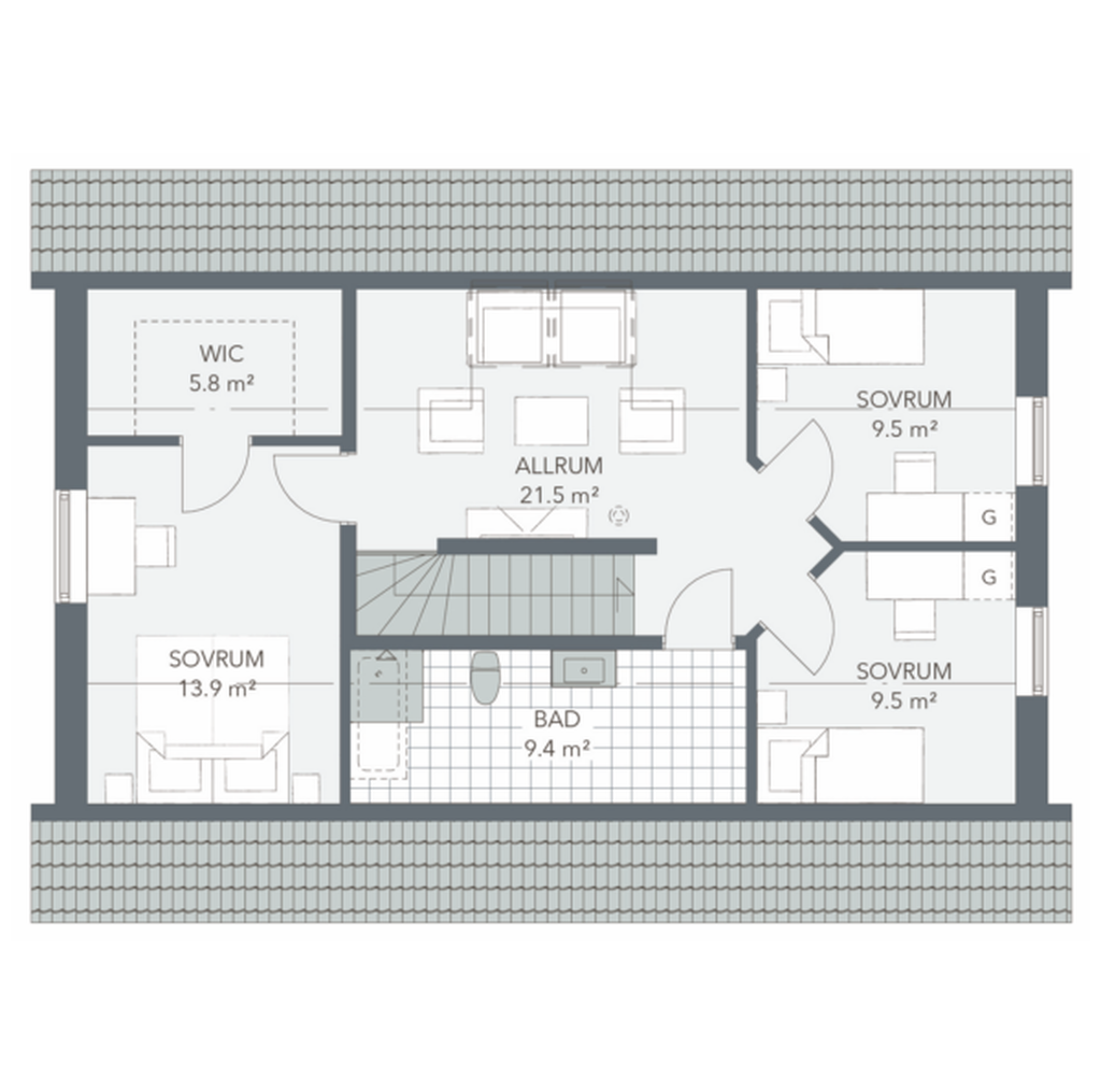 Planritning Familjär 159 Övre plan