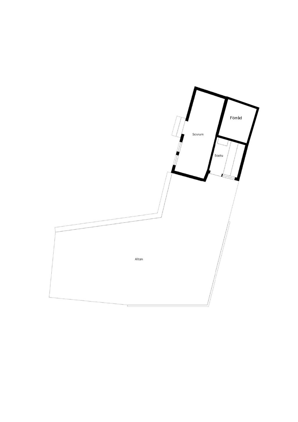 Planritning, gästhus, bastu samt förråd