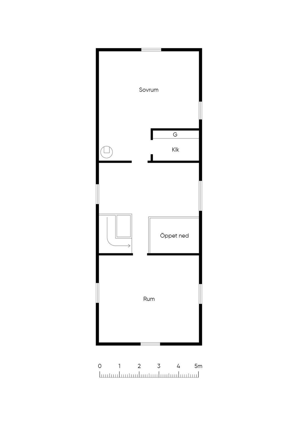 Planlösning ovanvåning det mindre huset