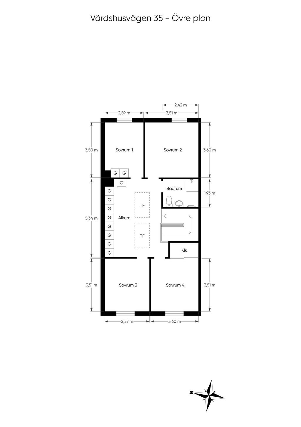 Planritning övervåning