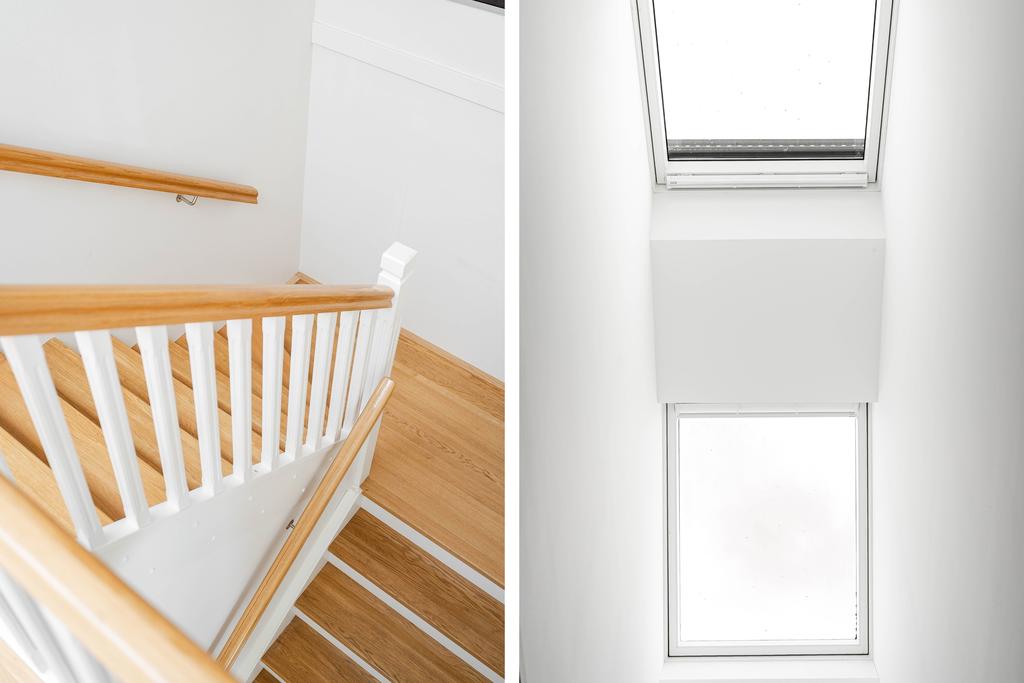 Fjärrstyrda takfönster i allrummet på övervåningen