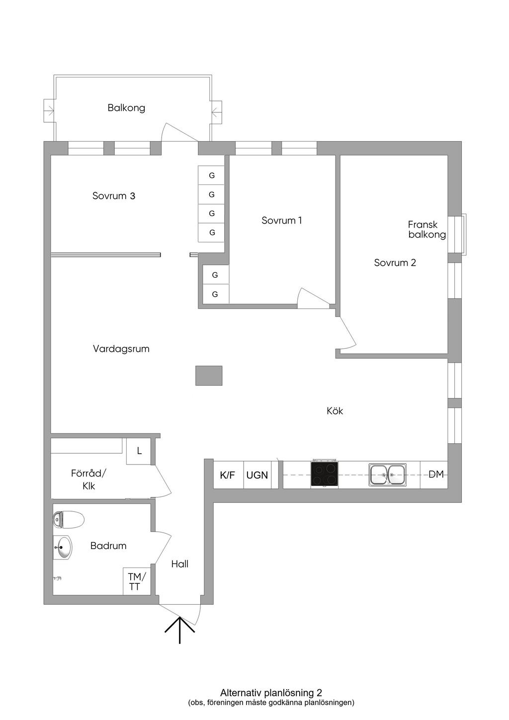 Alternativ planlösning 2 (4 rok, obs föreningen måste godkänna planlösningen)