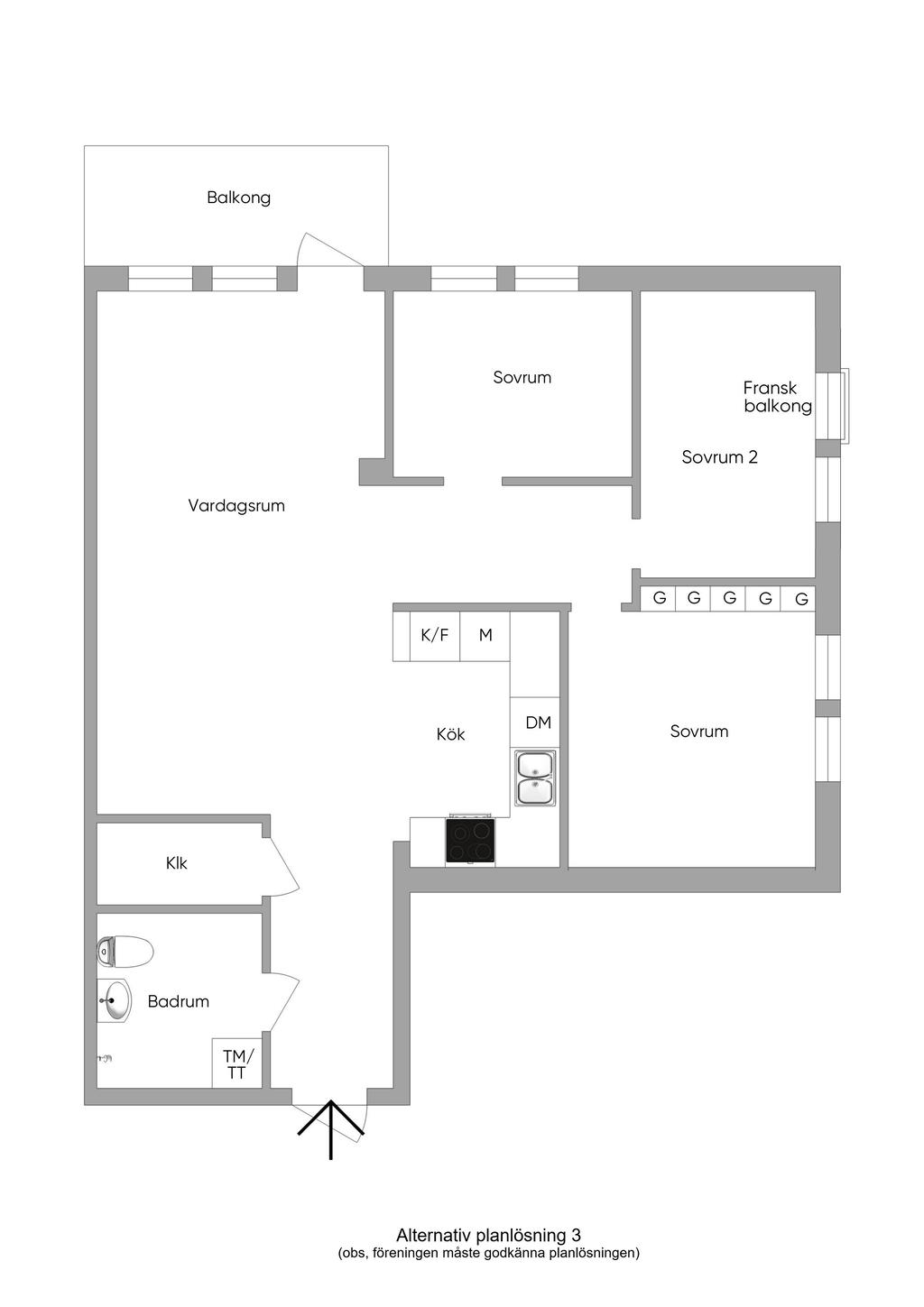 Alternativ planlösning 3 (4 rok, obs föreningen måste godkänna planlösningen)