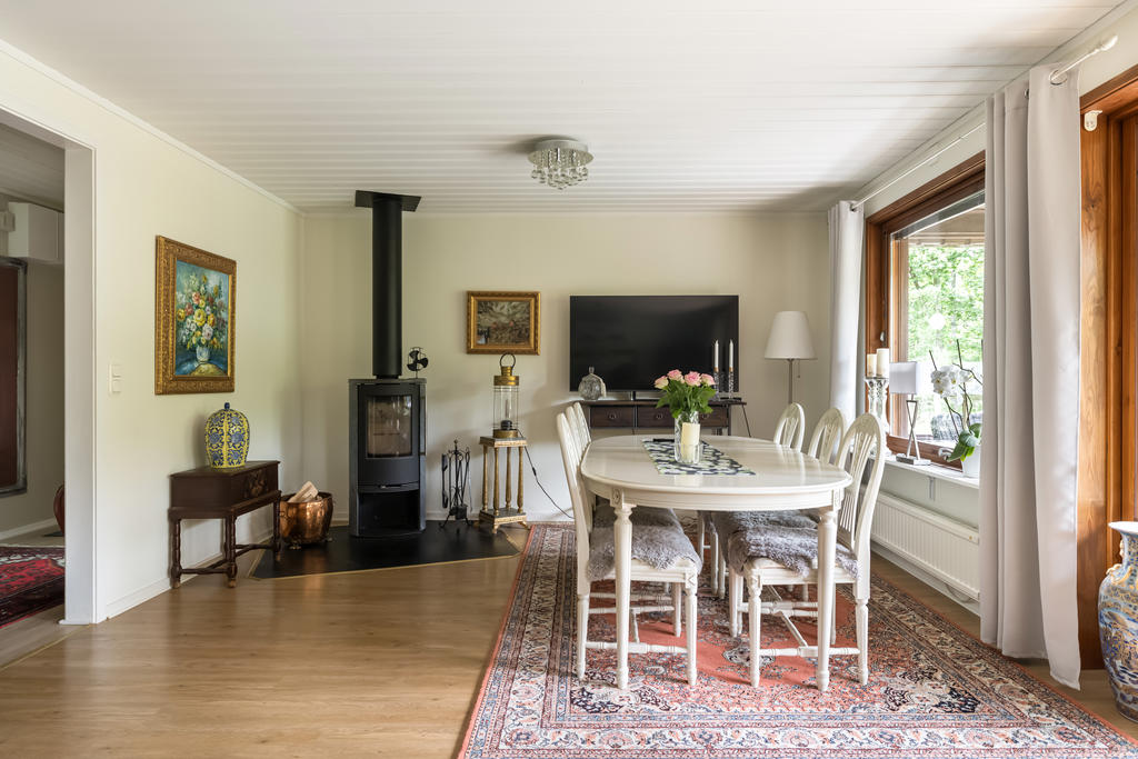 Vardagsrum med värmande contura-kamin