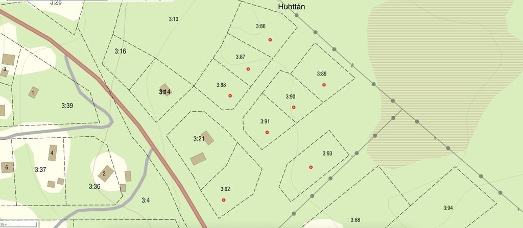 8 st tomter utmärkta med röda punkter