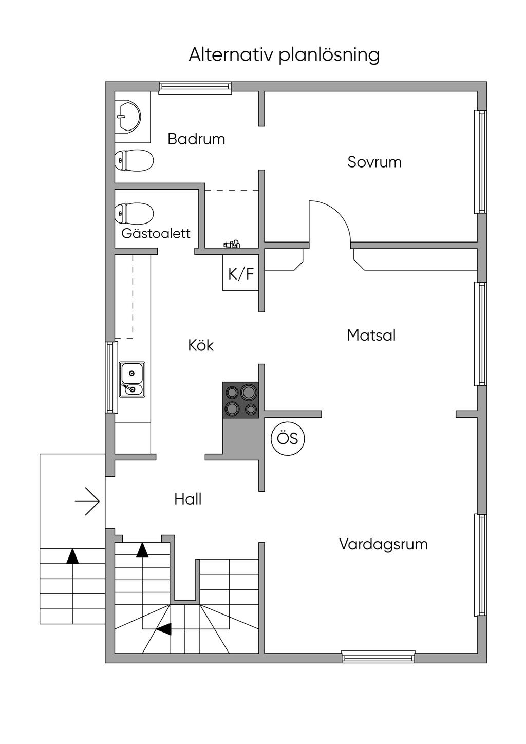 Alternativ planlösning (med 4 sovrum)