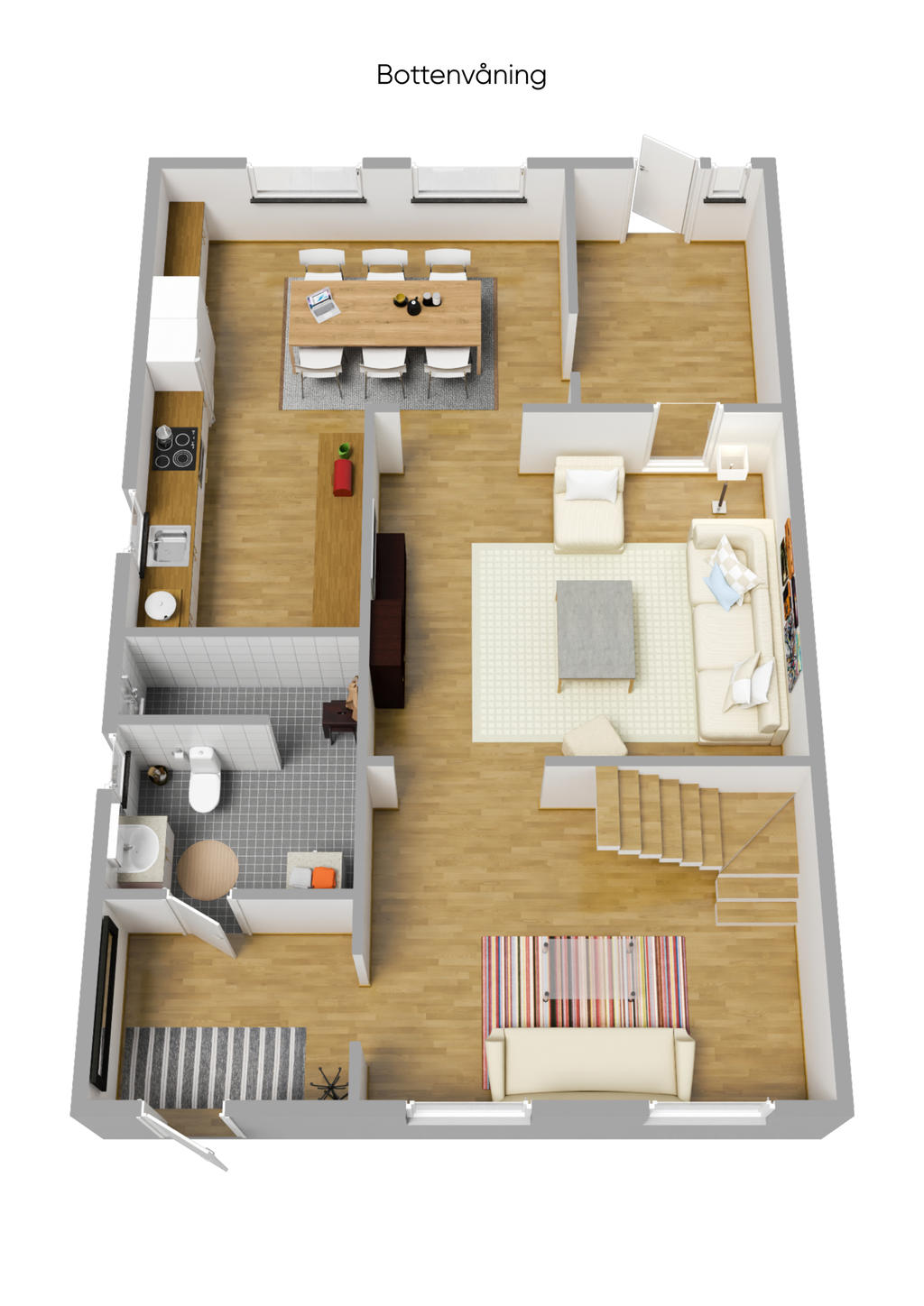 Planlösning 3D, bottenvåning