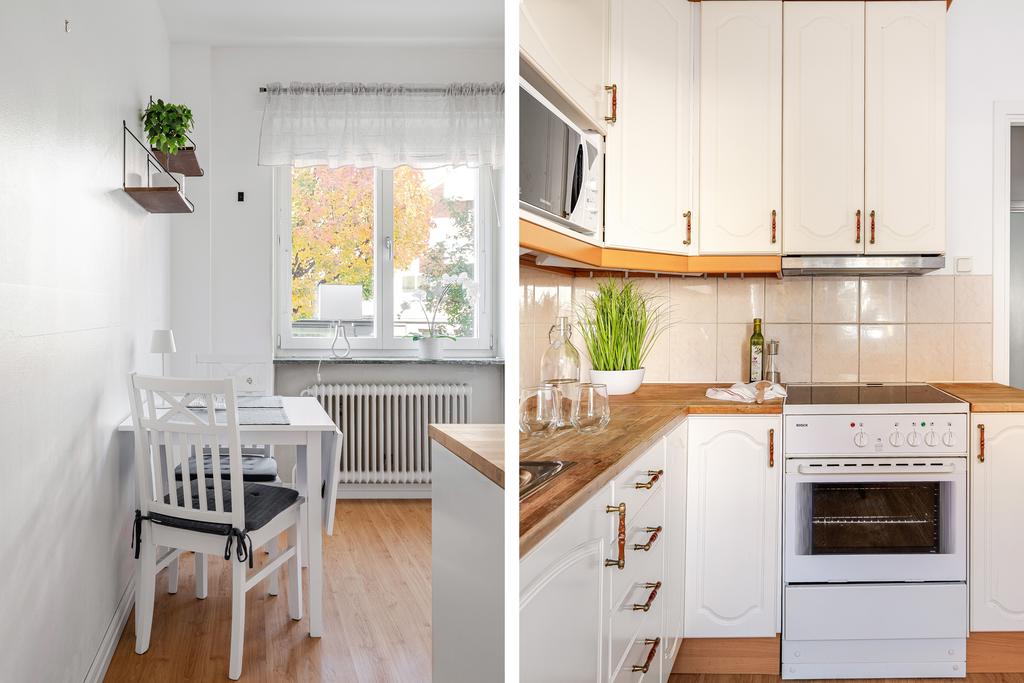 Kök med plats för matbord 