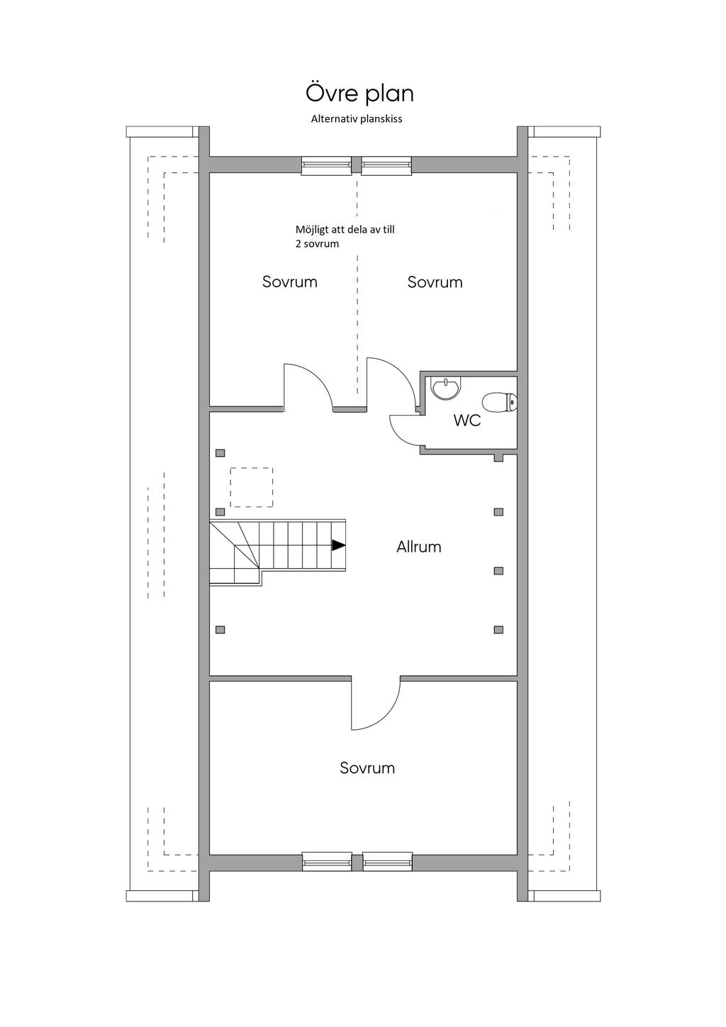 Alternativ planlösning med fler sovrum