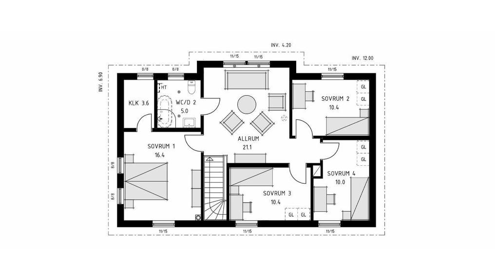 Stella 170 - Planlösning övre plan