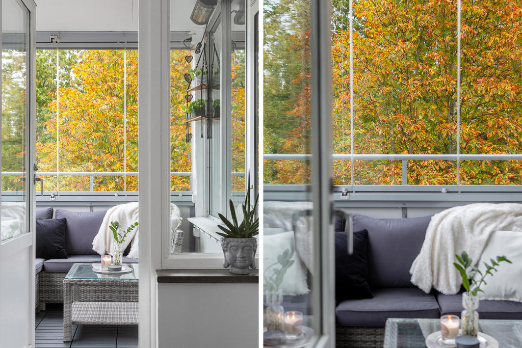 Härlig balkong med grönskan precis intill och helt insynsskyddat